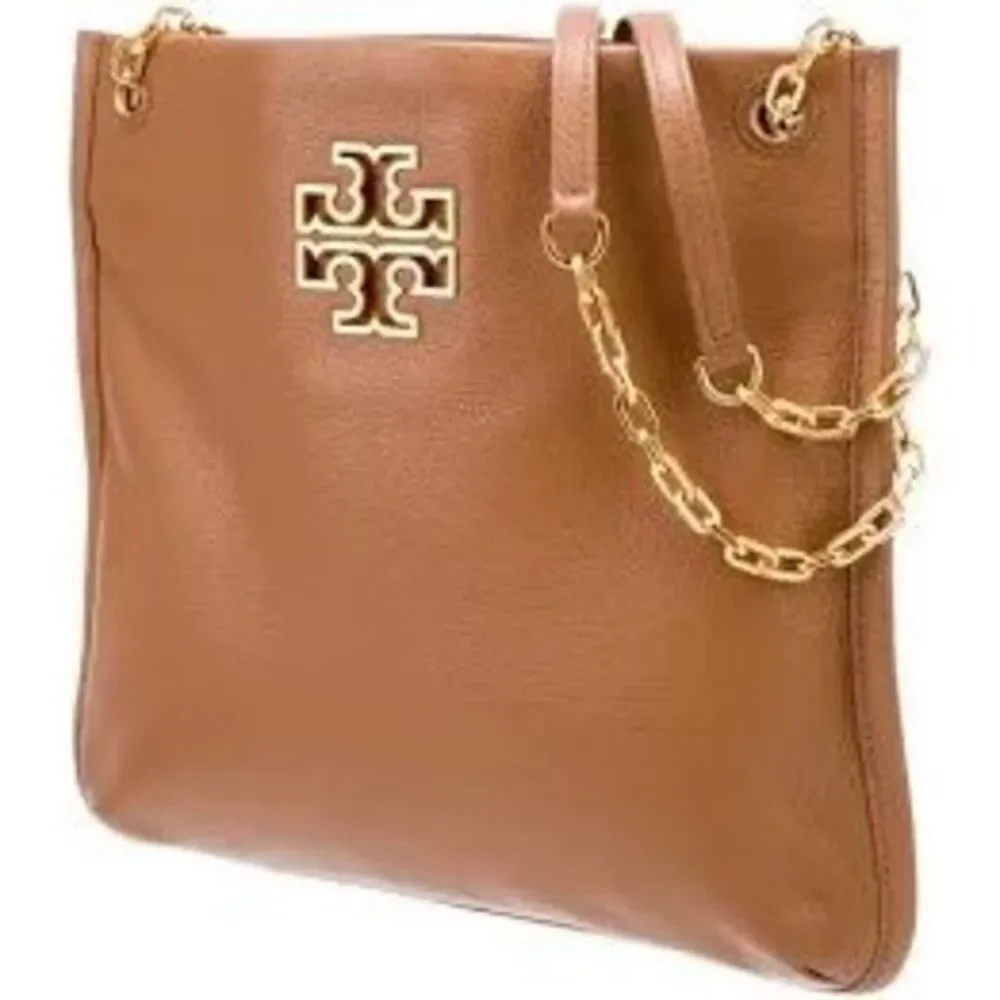 Tory Burch Britten Swingpack crossbody bag purse brown pebbled leather gold-tone